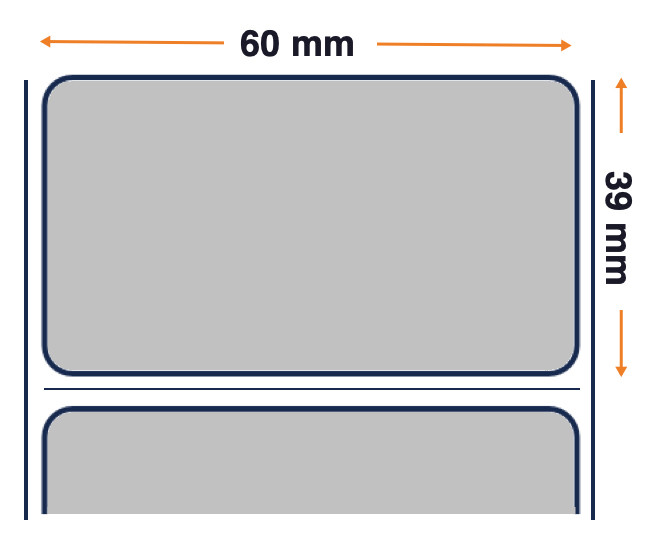 Etiqueta Zebra L 060.000mm x 039.275mm . La unidad de venta es una caja. La cantidad por caja es de 8 rollos