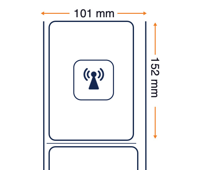 ZEBRA AIT, RFID, ZBR2000 INLAY, UCODE 8, 101.6mm x 152.4mm,  TT, Z-TEALT 1500T, etiqueta de papel recubierta, núcleo de 76.2mm