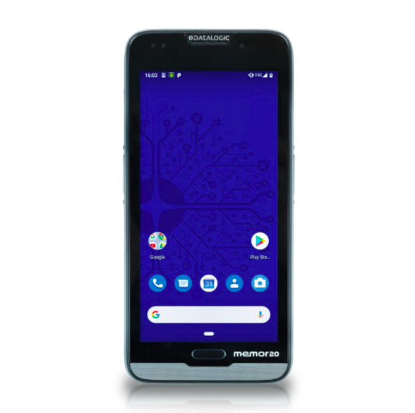 Datalogic Memor 20 PD Full Touch PDA, Wi-Fi, Ultra-slim 2D Imager w Green Spot, Android v9 con GMS, Color blanco (incluye batería, cable USB, luz de correa de mano)